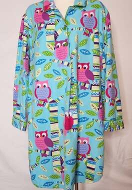 Nick & Nora Owl Flannel Nightgown Sleepwear Pajamas 2XL 100% Cotton Whimsy Cozy